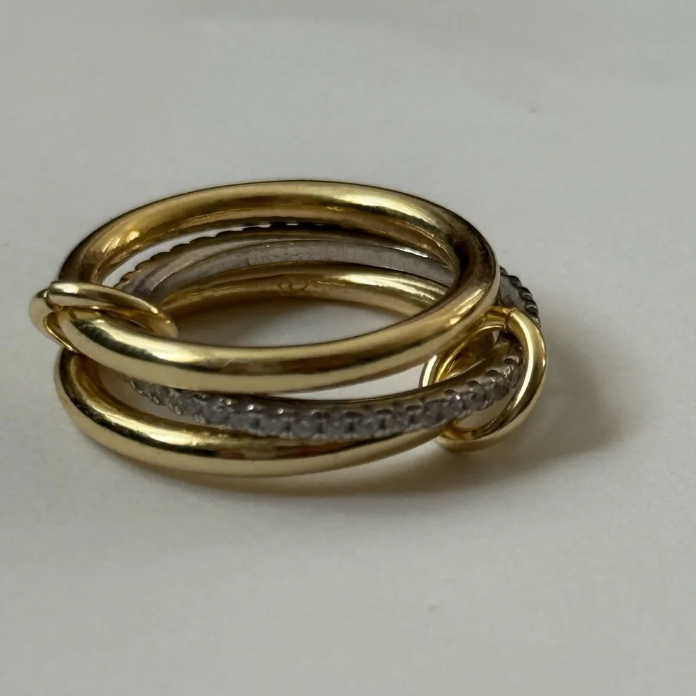 925 Silver band ring clear cz stones 18k yellow gold plated size 5.5